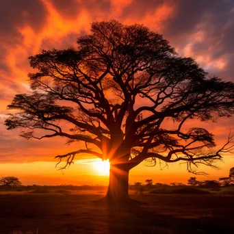 Kapok Tree Silhouette at Sunset