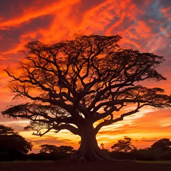 Silhouetted kapok tree against sunset - Image 4