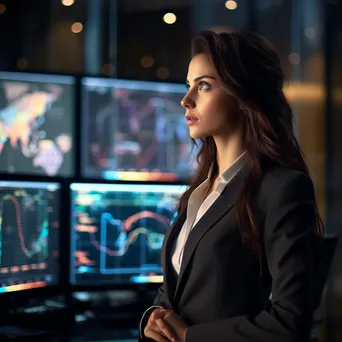 Businesswoman analyzing cybersecurity trends on a holographic interface - Image 2