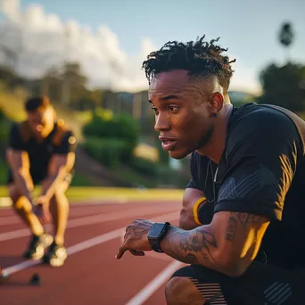 Athlete checking smartwatch during track training session - Image 2