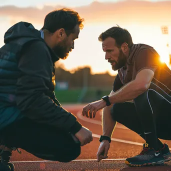 Athlete checking smartwatch during track training session - Image 3