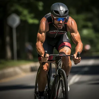 Triathlete transitioning from cycling to running during a triathlon - Image 2