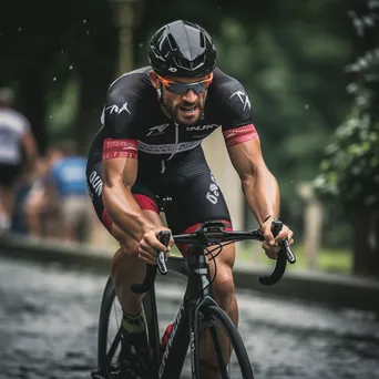 Triathlete transitioning from cycling to running during a triathlon - Image 4