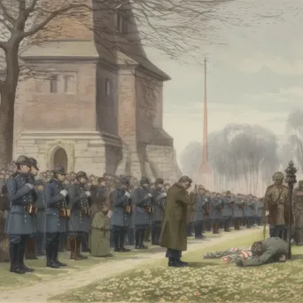 Image of a memorial service with soldiers and civilians honoring sacrifices for peace - Image 4