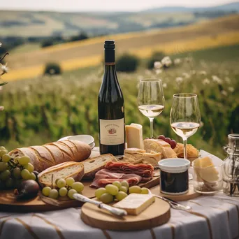 Gourmet picnic setup in vineyard with scenic view - Image 1