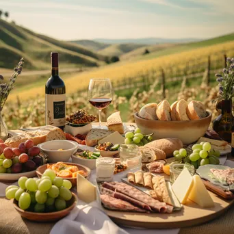 Gourmet picnic setup in vineyard with scenic view - Image 2