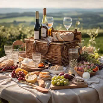 Gourmet picnic setup in vineyard with scenic view - Image 4