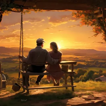 Elderly couple on porch swing in scenic landscape - Image 3