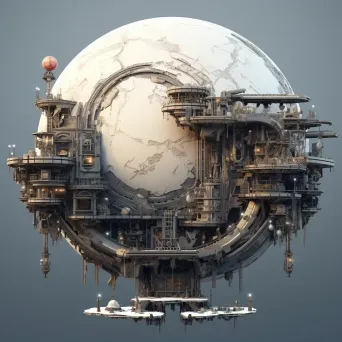 Low poly rendition of a steampunk-style moon base with industrial highlights - Image 2