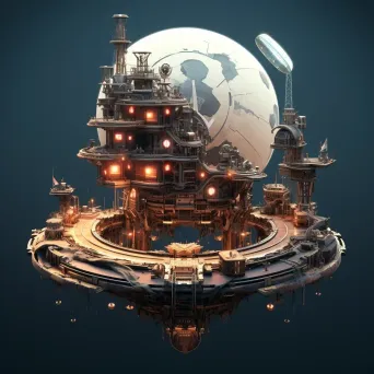 Low poly rendition of a steampunk-style moon base with industrial highlights - Image 4