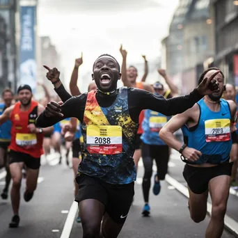 Marathon runners crossing the finish line with cheering crowd - Image 3