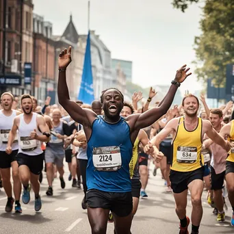 Marathon runners crossing the finish line with cheering crowd - Image 4