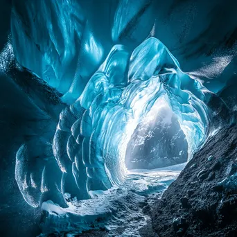 Glacier cave with light spilling through clear ice walls - Image 1