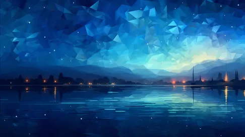 Impressionist starry night in tones of blue, low poly style - Image 2