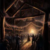 Rustic barn dance with community under string lights - Image 4