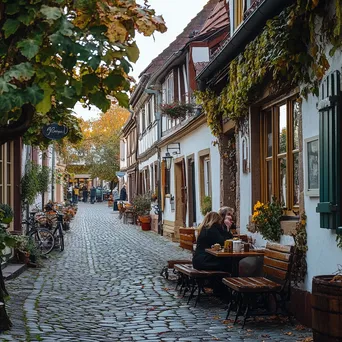 Village café with locals enjoying tea and pastries - Image 1