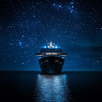 Luxury cruise ship illuminated at night under starry sky. - Image 2