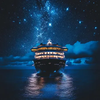 Luxury cruise ship illuminated at night under starry sky. - Image 3