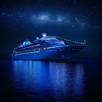 Luxury cruise ship illuminated at night under starry sky. - Image 4