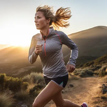 Female runner sprinting on a scenic trail at sunrise. - Image 4