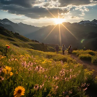 Hikers enjoying wildflowers and mountain views - Image 2