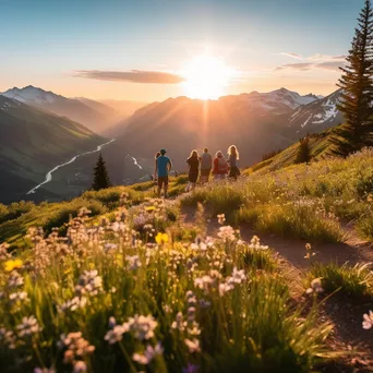 Hikers enjoying wildflowers and mountain views - Image 3