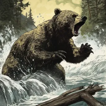 Image of a bear catching a fish in a river - Image 1