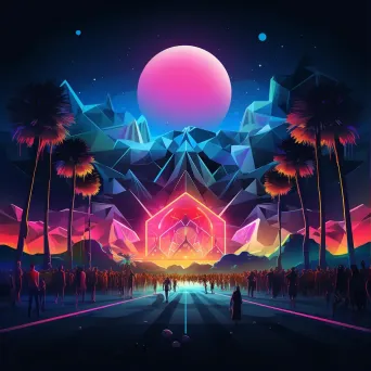 Low Poly music festival depiction with neon gradients - Image 1