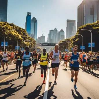 Urban marathon runners racing through city streets with cheering spectators - Image 2