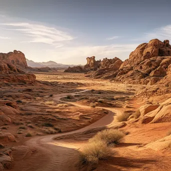 Panoramic view of a winding path among desert rock formations - Image 1