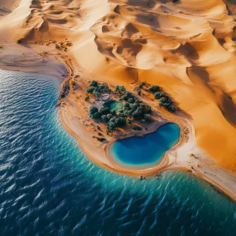 Aerial view of a desert oasis amidst sand dunes - Image 4