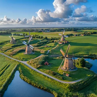 Aerial view of multiple traditional windmills - Image 1