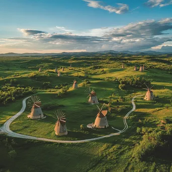 Aerial view of multiple traditional windmills - Image 4