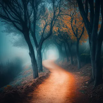 Misty forest path shrouded in fog and mystery - Image 4