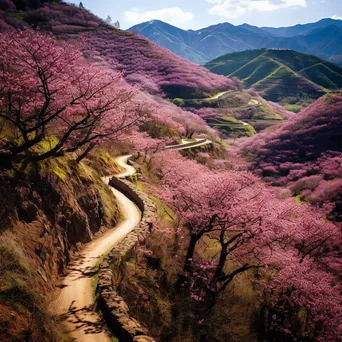 Mountain pass adorned with cherry blossoms in spring - Image 4