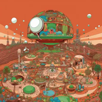 Illustration of a futuristic space colony on Mars with green domes - Image 1