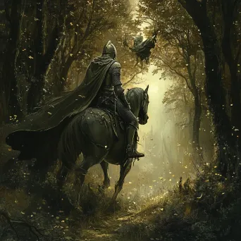 Gothic style artwork of a knight embarking on a quest in mythical forests - Image 2