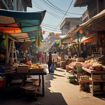 Vendors at a street market engaging in digital payments with smartphones in soft sunlight. - Image 3