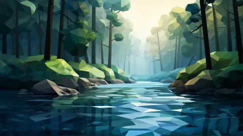 Polygonal depiction of a forest river - Image 1