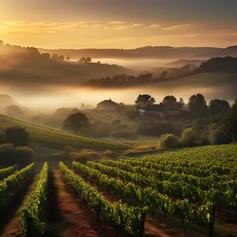 Misty Vineyard at Harvest