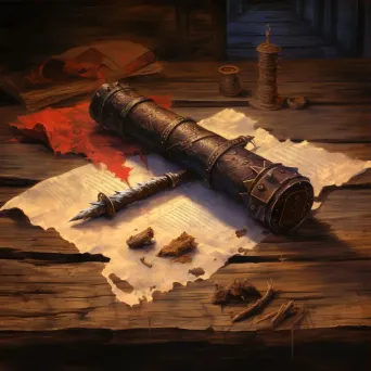 Ancient scroll on a wooden table with a quill and inkpot symbolizing historical documentation - Image 3