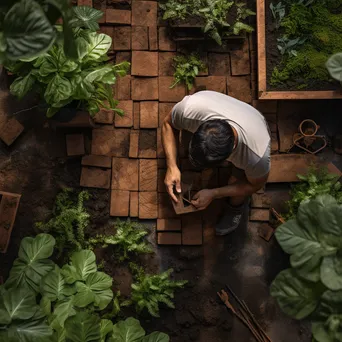 Overhead view of bricks laid in a rustic outdoor setting - Image 1