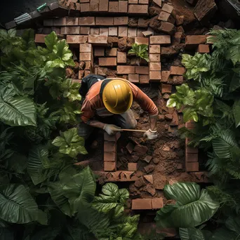 Overhead view of bricks laid in a rustic outdoor setting - Image 4