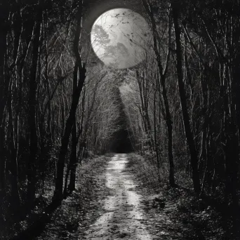 Full moon illuminating a dark, mysterious forest path - Image 4