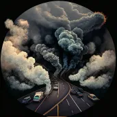 Image of a traffic jam with a cloud of exhaust fumes - Image 1