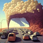 Image of a traffic jam with a cloud of exhaust fumes - Image 2