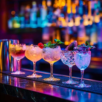 Close-up of neon-lit cocktails on a bar counter - Image 3