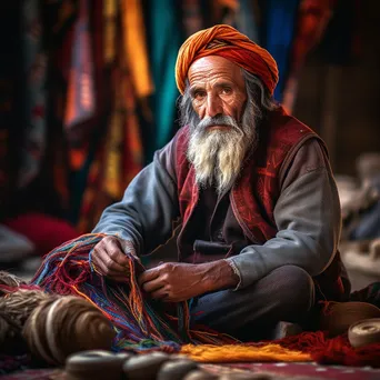 Artisan sitting on the floor weaving a rug. - Image 1