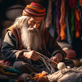 Artisan sitting on the floor weaving a rug. - Image 2