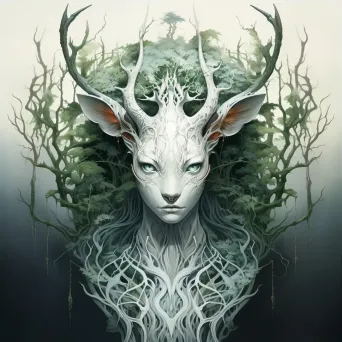 A shapeshifter with animal spirit tattoos in an overgrown forest - Image 3